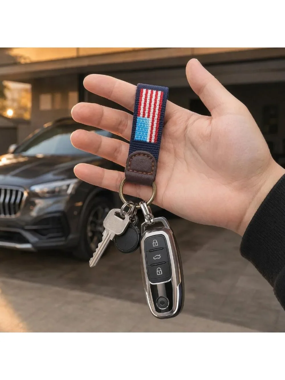 Leather USA Flag Keychain for Men & Women | Daily Use Patriotic Accessories